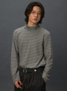 化学制品 彩条纹高领T恤 T3_BLK/GRY_CRM_LONGSLEEVES_300G