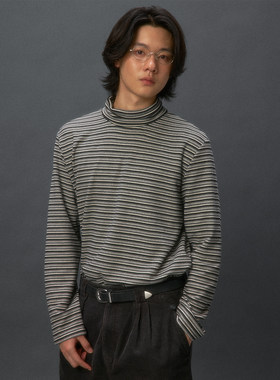 化学制品 彩条纹高领T恤 T3_BLK/GRY_CRM_LONGSLEEVES_300G