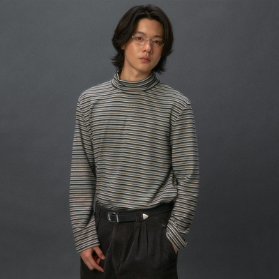 化学制品 彩条纹高领T恤 T3_BLK/GRY_CRM_LONGSLEEVES_300G