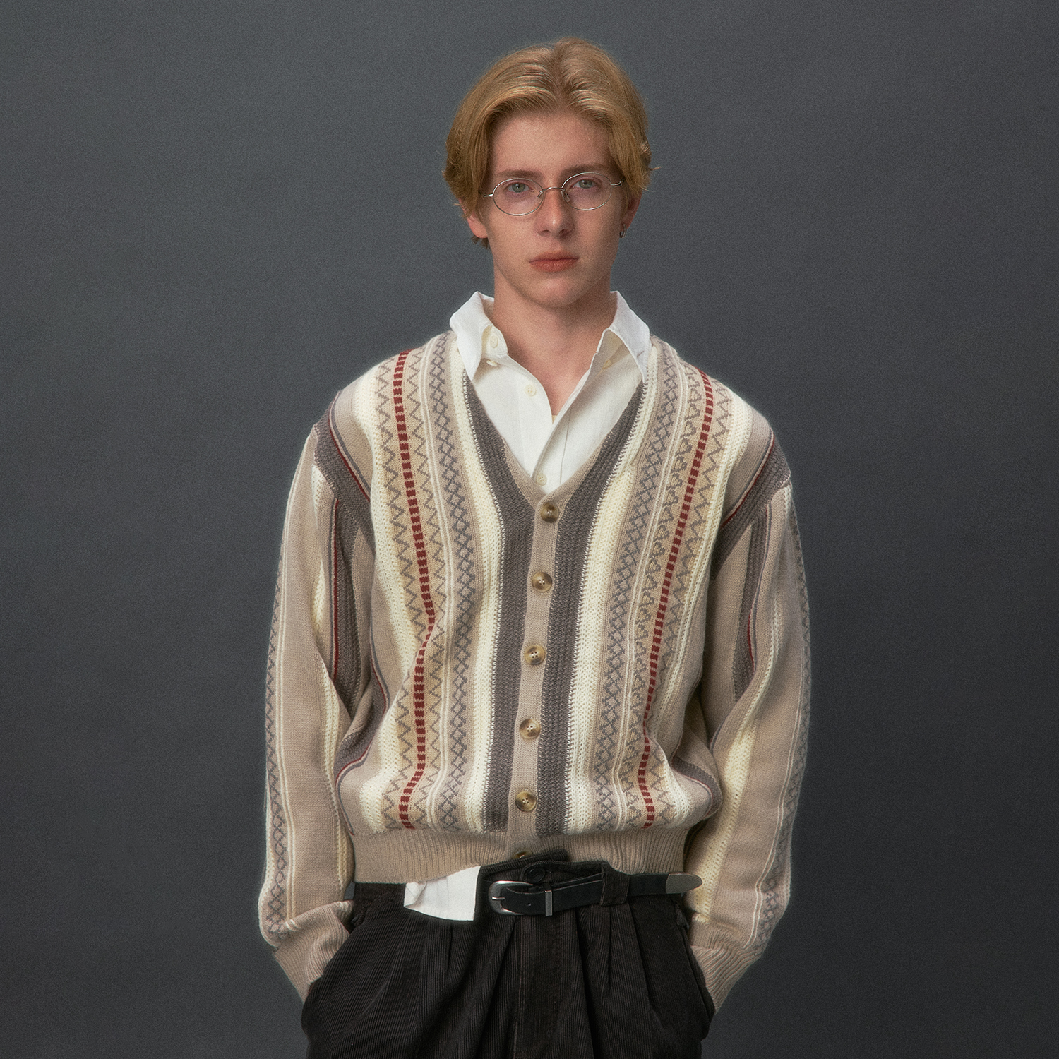 化学制品 老爸的条纹针织开衫 K2_BWN_GRY_SWEATER