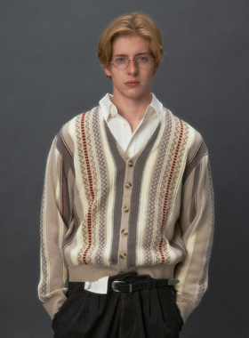 化学制品 老爸的条纹针织开衫 K2_BWN_GRY_SWEATER