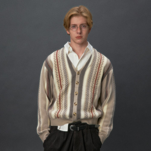 化学制品 老爸的条纹针织开衫 K2_BWN_GRY_SWEATER