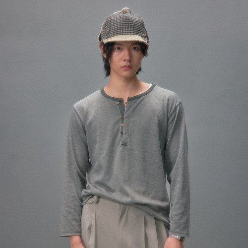化学制品 雨夜放映室肌理亨利领长袖T恤T6DGY/BLU/GRY_TSHIRT230G