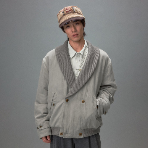化学制品 昭和银幕 青果领绗缝棉夹克 J2_BLK_GRY_QUILTEDJACKET