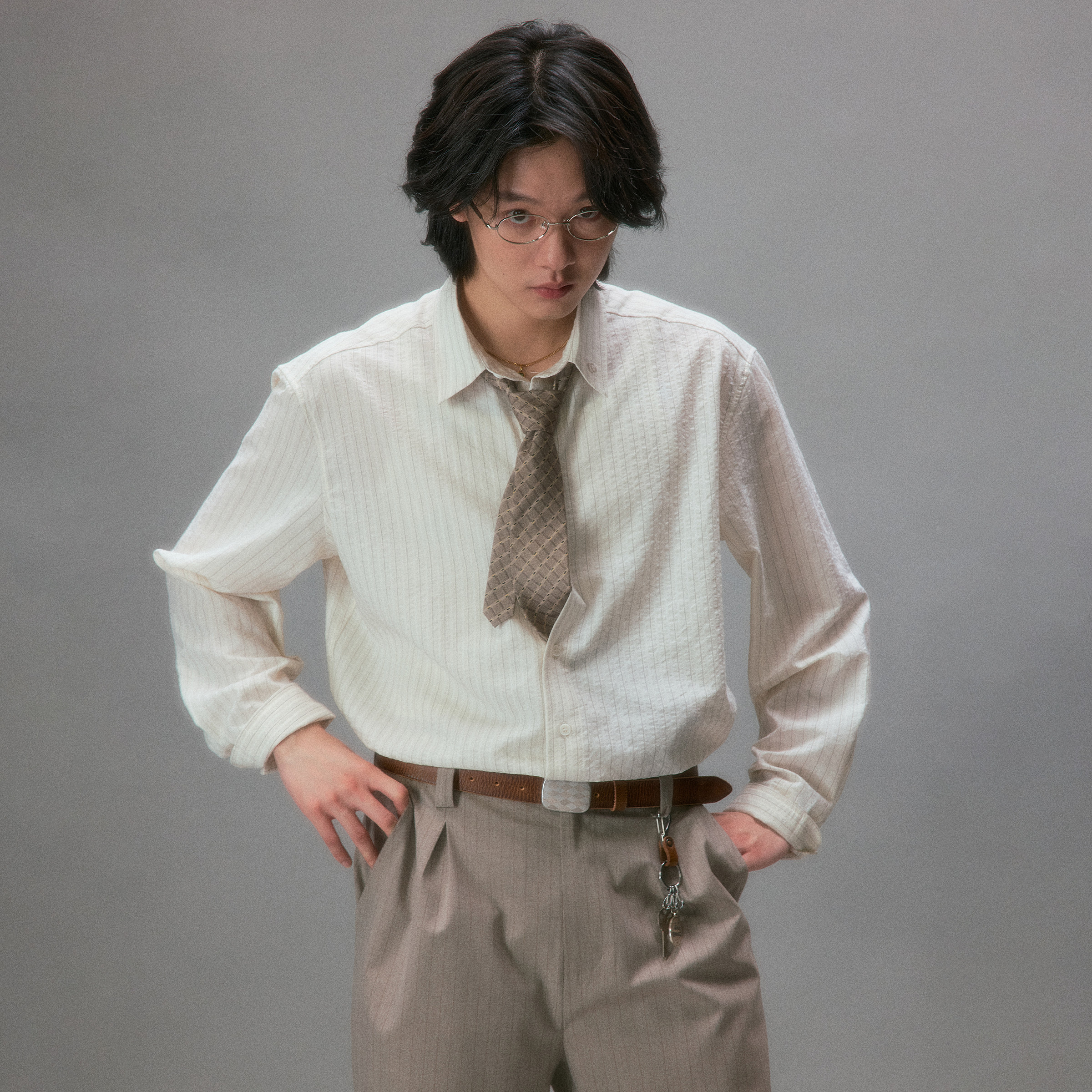 化学制品 小田切让的肌理长袖衬衫 S1_CRM_SHIRT