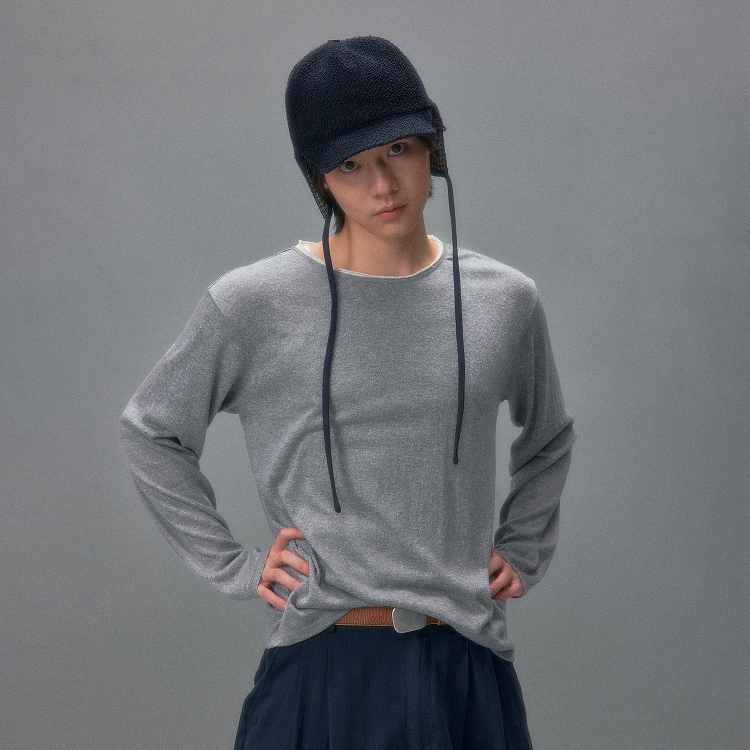 化学制品 品川公寓 麻感假两件长袖T恤 T4_NVY/LGY_TSHIRT_170G