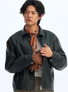 化学制品 古着感落色皮衣 J8_BLK_LEATHERJACKET