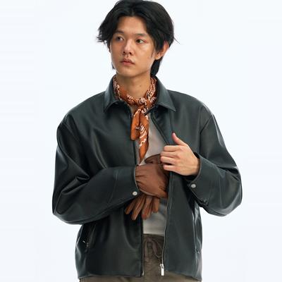 化学制品 古着感落色皮衣 J8_BLK_LEATHERJACKET