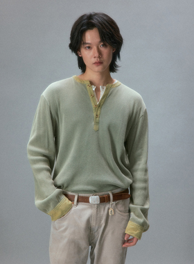 化學製品 中古感亨利领长袖T恤 T6_CFE/GRN/GRY_LONGSLEEVES_230G