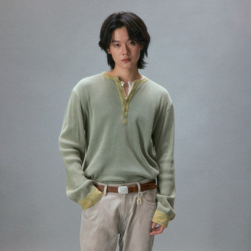 化学制品 中古感亨利领长袖T恤 T6_CFE/GRN/GRY_LONGSLEEVES_230G