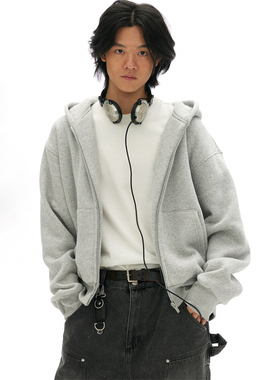 化学制品 短款加绒拉链小帽衫 H1_GRY_HOODIE_400G