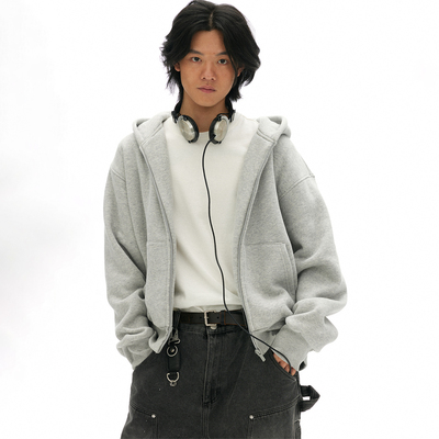 化学制品 短款加绒拉链小帽衫 H1_GRY_HOODIE_400G