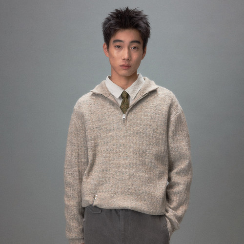 化学制品 轻井泽晨雾 嵌花半拉针织衫 K2_YLW_KHI_SWEATER