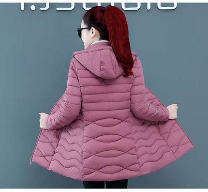 冬季羽绒棉服女中长款2024新款韩版修身棉衣轻薄显瘦棉袄大码外套
