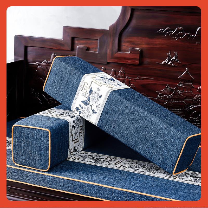 ∈新中式沙发扶手枕套红木罗汉麻布靠垫长方形靠背靠枕抱枕海绵