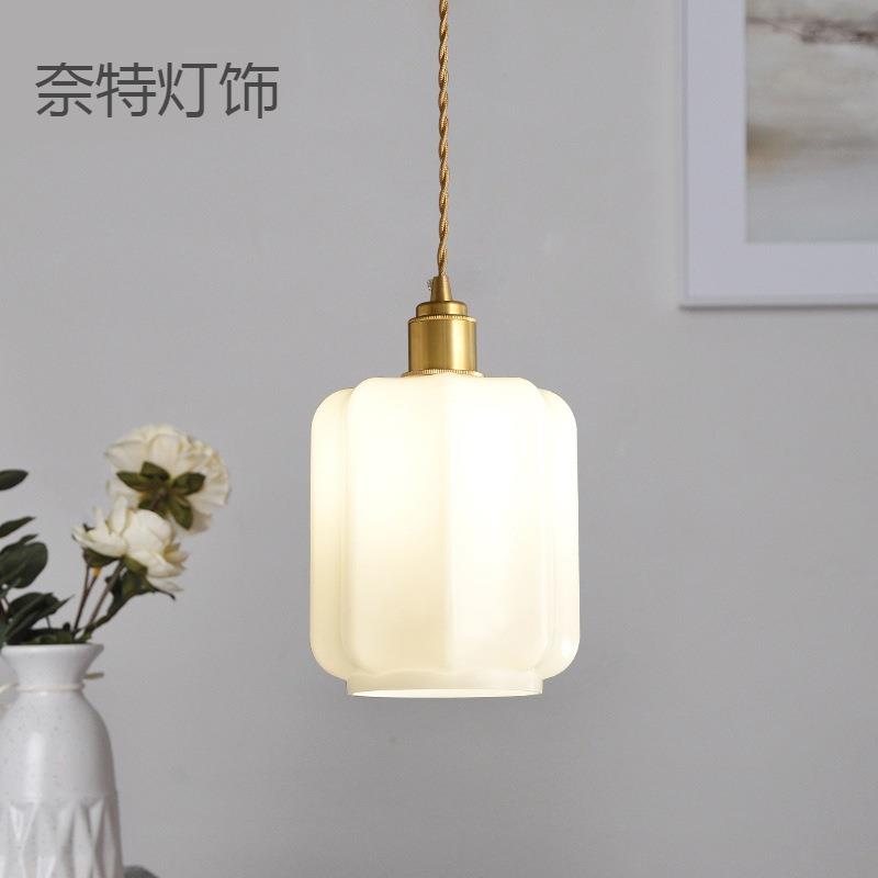 黄铜复古白玉玻璃餐厅吊灯北欧客厅边几灯卧室床头灯酒吧灯具