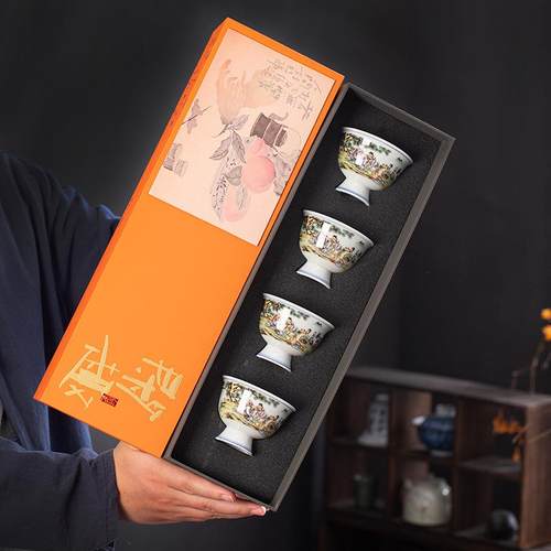 复古主人杯珐琅彩陶瓷功夫茶杯小套装单杯子中式品茗杯茶盏礼盒装