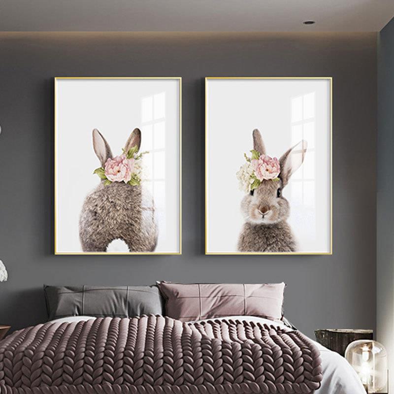 可爱动物北欧卧室装饰画儿童房床头温馨挂画女儿房间女孩墙面壁画图片