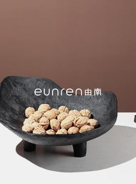 中式复古风仿石器果盘树脂托盘摆件样板房民宿酒店桌面创意装饰品