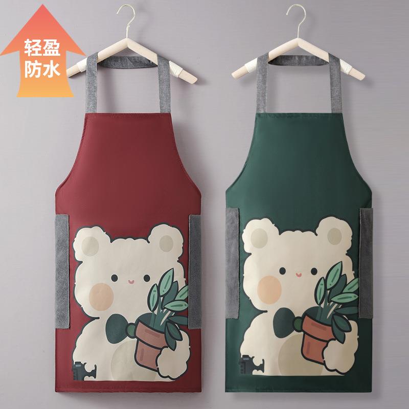 围裙家用厨房防水防油可爱卡通可擦手围裙餐厅奶茶店工作服