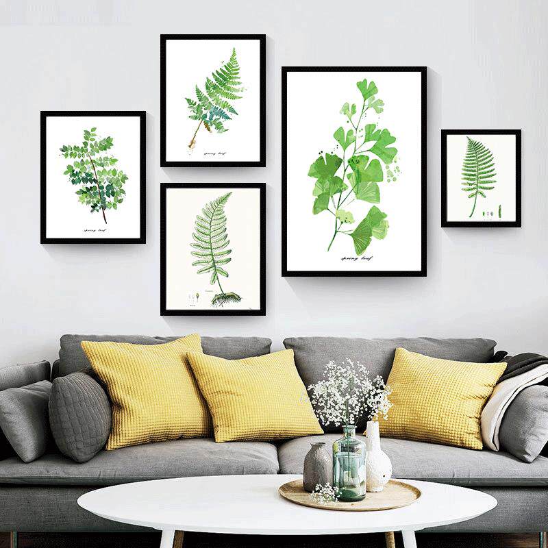 圣仕北欧小清新树叶组合相框墙沙发背景组合画卧室餐厅玄关装饰画