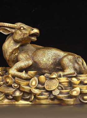 黄铜金钱元宝生肖牛摆件华尔街牛黄铜牛家居装饰品办公室桌面摆件
