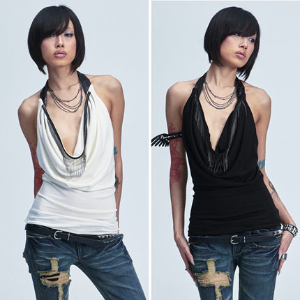 NONAME SPACE两色弹力棉质修身荡领吊带背心