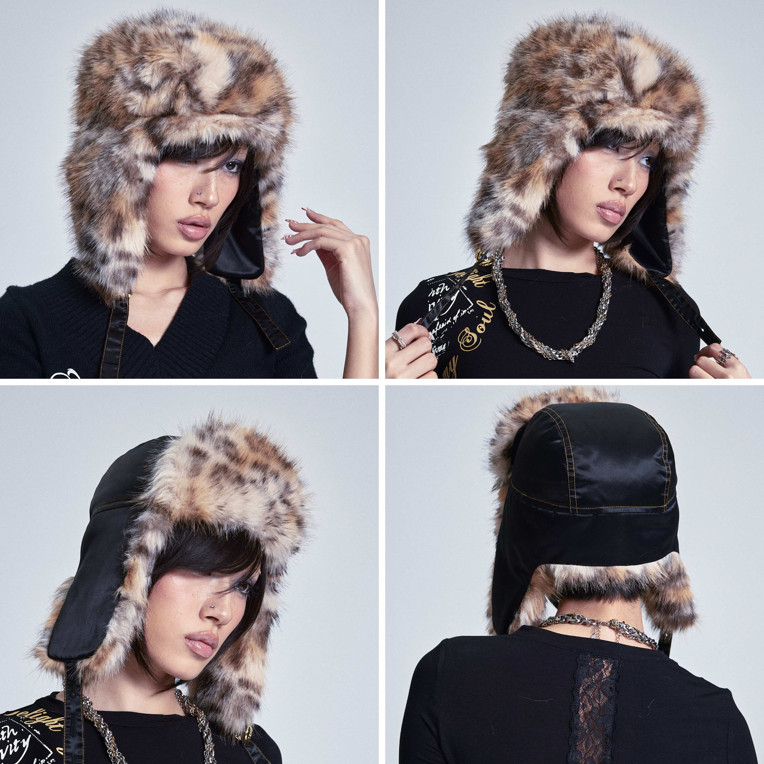 NONAME SPACE 两面戴 豹纹毛绒拼接保暖造型雷锋帽