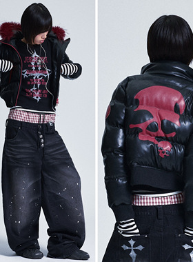 NONAME SPACE面料升级加厚 可拆卸拼皮撞色软pu皮毛领棉服外套