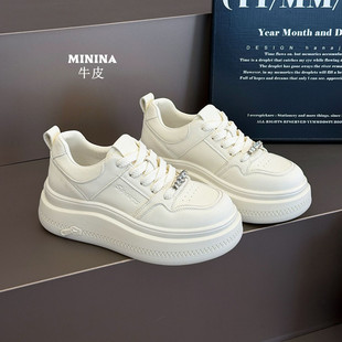 纯皮小白鞋女5cm增高轻便厚底头层牛皮广州高端欧货休闲运动板鞋