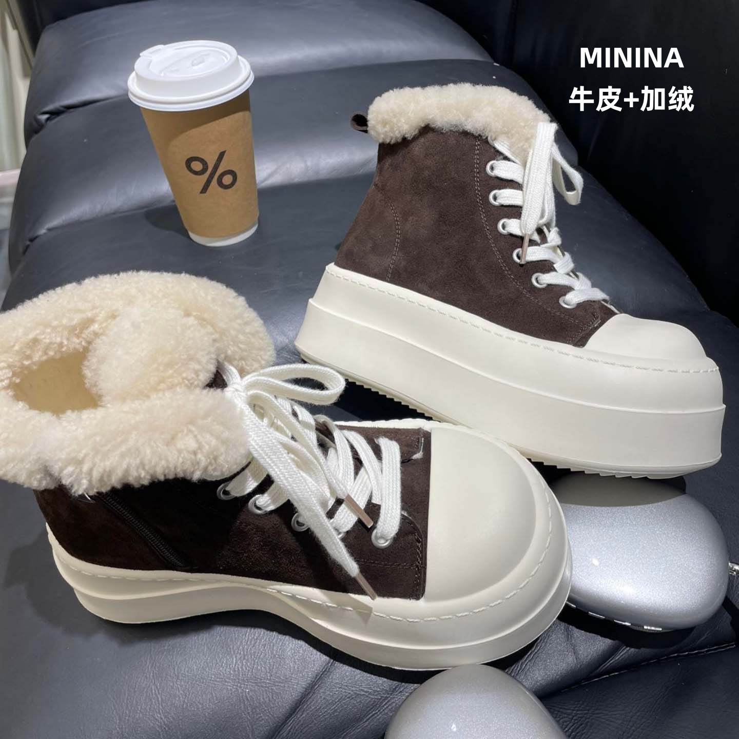 纯皮加绒马丁靴轻便厚底广州高端