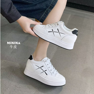纯皮小白鞋女内增高轻便厚底时尚小个子头层牛皮广州休闲运动板鞋