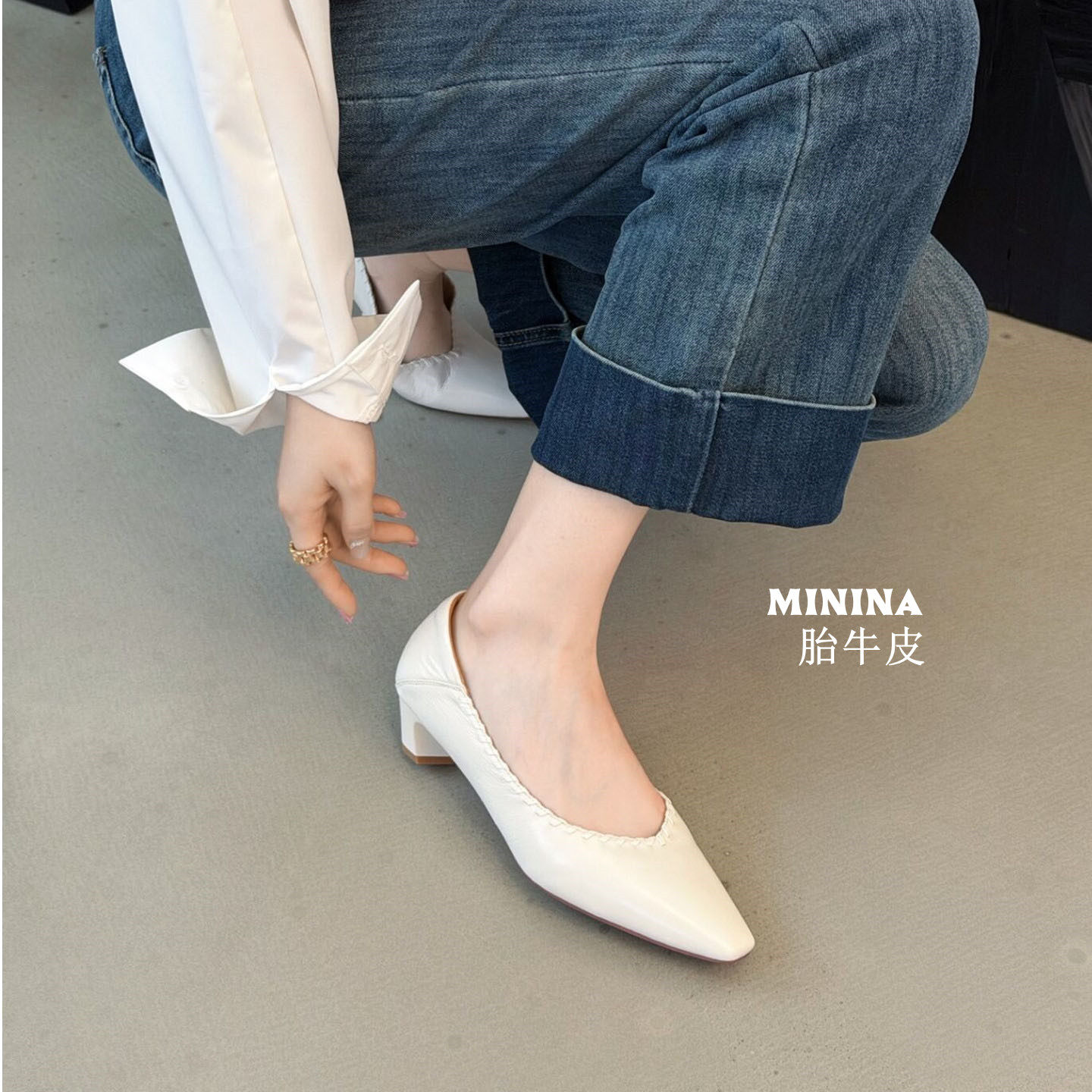 纯皮瓢鞋女软底小猫跟胎牛皮轻奢高级气质法式显瘦简约广州船鞋夏