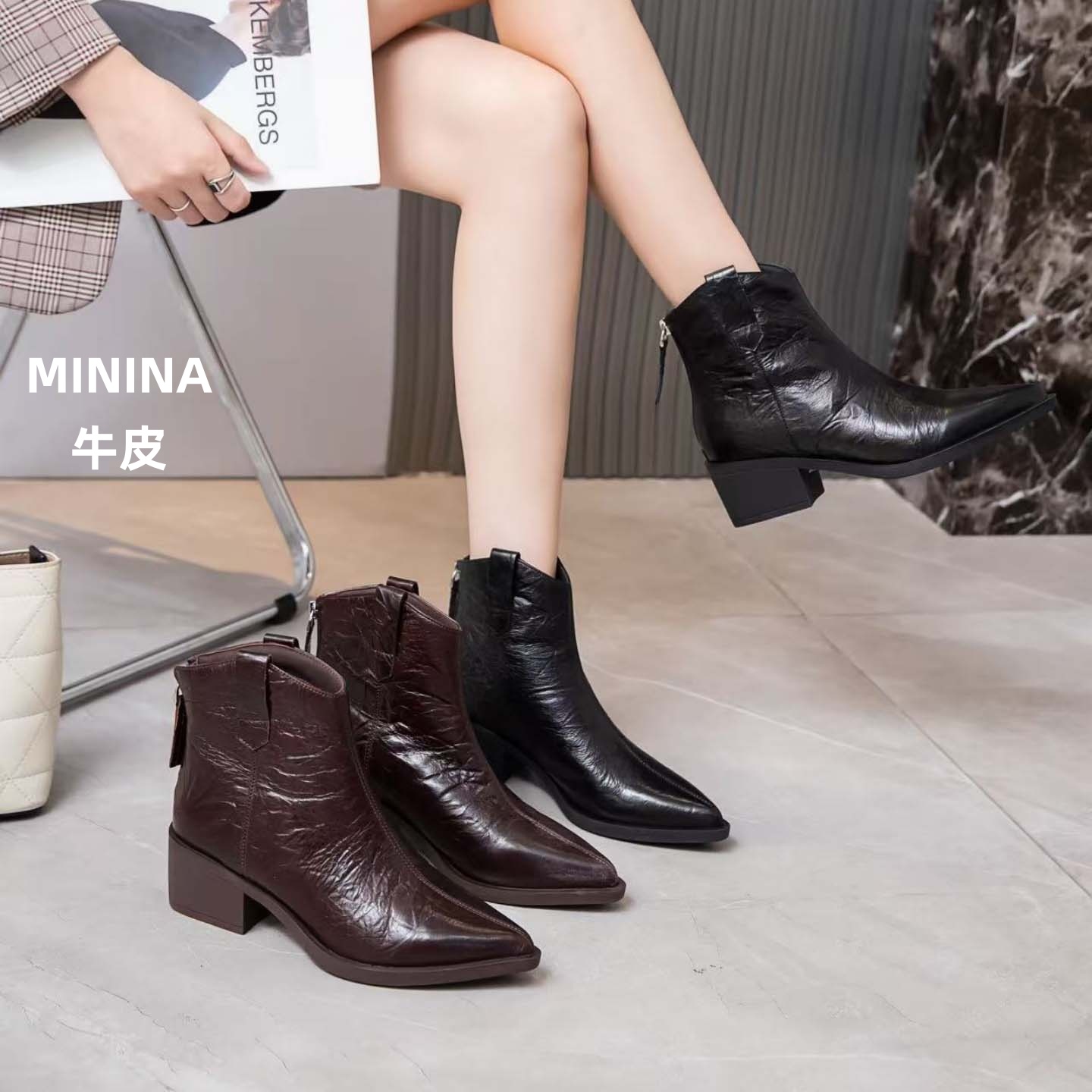 纯皮短靴舒适软底广州高端鞋