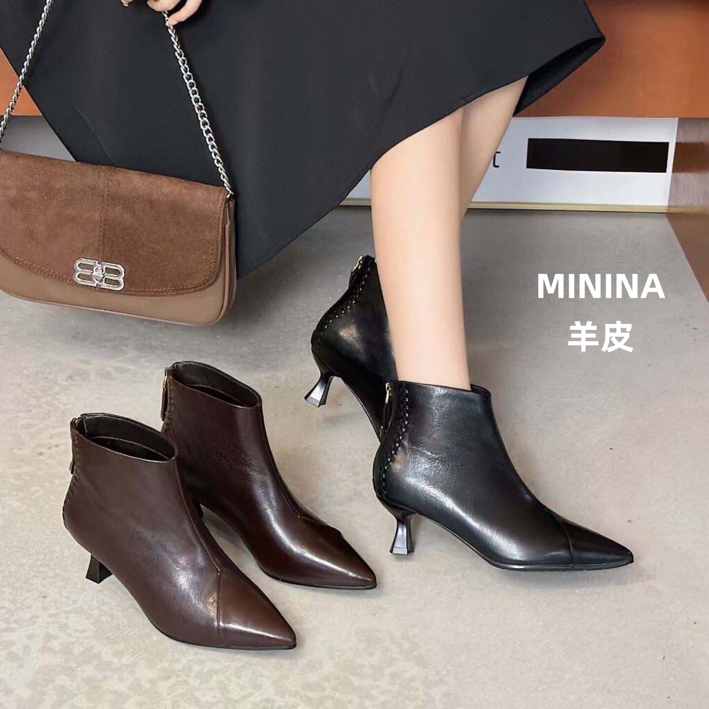 羊皮短靴舒适软底广州高端鞋