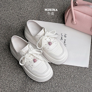纯皮小白鞋女4厘米增高轻便厚底时尚可爱头层牛皮广州休闲运动鞋