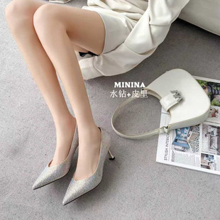 纯皮全钻瓢鞋女6cm细跟水钻高跟鞋显白广州显瘦闪亮气质时尚船鞋