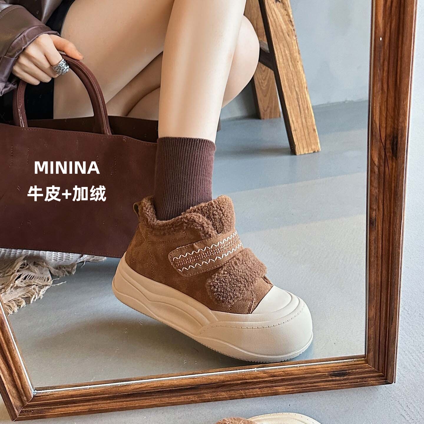 纯皮加绒休闲运动鞋轻便软底高端