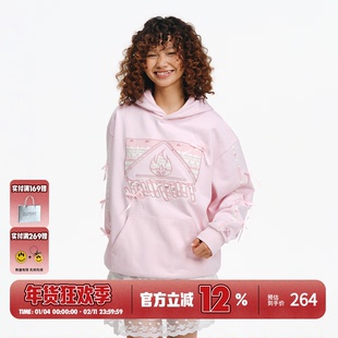 BURNIN*蝴蝶结贴布绣方片logo连帽卫衣情侣同款重磅休闲宽松帽衫