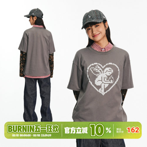 BURNIN* 炽天使迷彩假两件长袖T恤休闲宽松型男女同款2026年春季