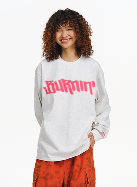 BURNIN*幻影横排LOGO长袖T恤男女同款小火苗休闲宽松上衣百搭国潮