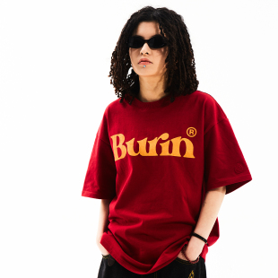 T恤男女纯棉简约休闲圆领情侣上衣体恤衫 国潮 融合LOGO短袖 BURNIN