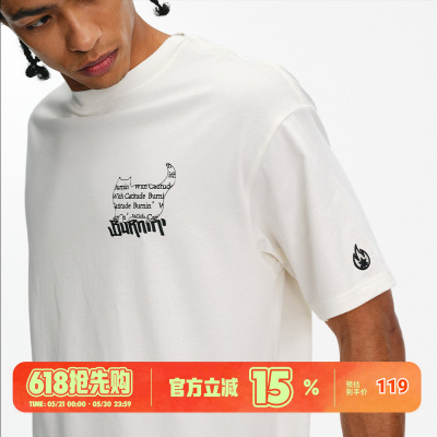 BURNIN*猫咪剪影slogan短袖T恤休闲字母圆领上衣潮牌青年休闲美式