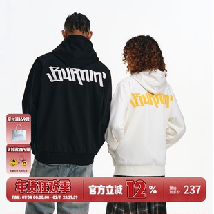BURNIN*小火苗横排logo侧胸拉链帽衫男秋美式街头宽松连帽卫衣潮