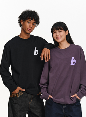 BURNIN*火苗字母长袖T恤男女同款美式街头基础潮流宽松打底衫上衣