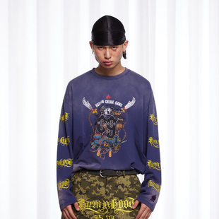 BURNIN*「2503」吊染做旧社区文化长袖T恤男美式街头宽松上衣百搭