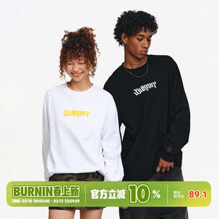 BURNIN*小火苗长袖T恤男女纯棉春夏新款宽松情侣上衣美式打底衫潮