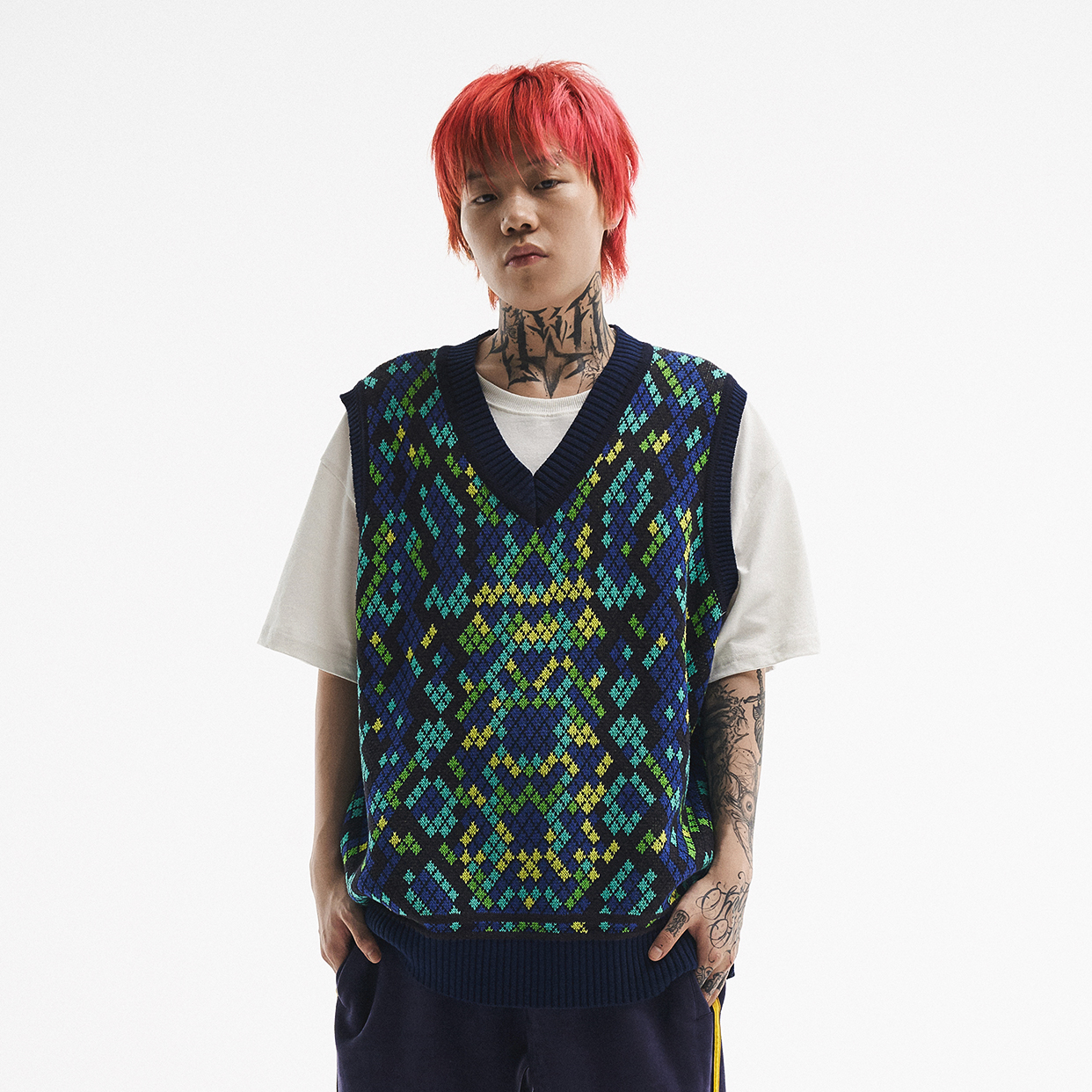 宽松针织背心无袖v领马甲毛衣