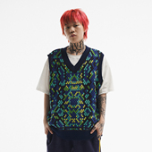 BURNIN SNAKE蛇纹宽松圆领针织毛衣背心无袖 宽松V领马甲男
