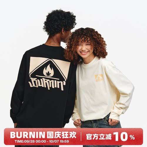 基础圆领方片logo长袖T恤